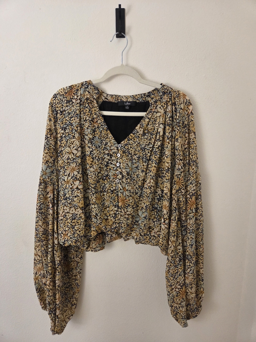 Lulus Season Of Blooms Cream Multi Floral Print Balloon Sleeve Top Beige